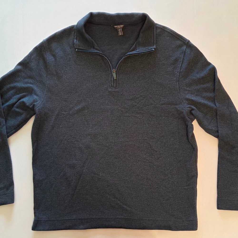 FLEX Quarter Zip Charcoal Gray Long Sleeve Pullover by Van Heusen, Mens Large
